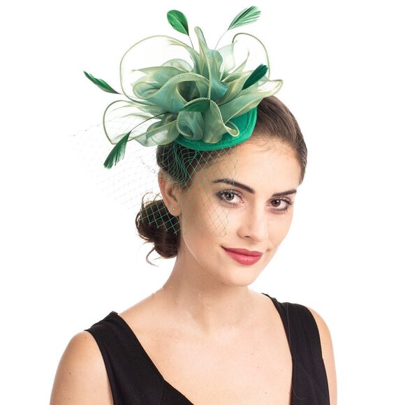 5919 Fascinators Hat Sinamay Flower Mesh Feathers St.patrick's Day Fascinator - Picture 8 of 8